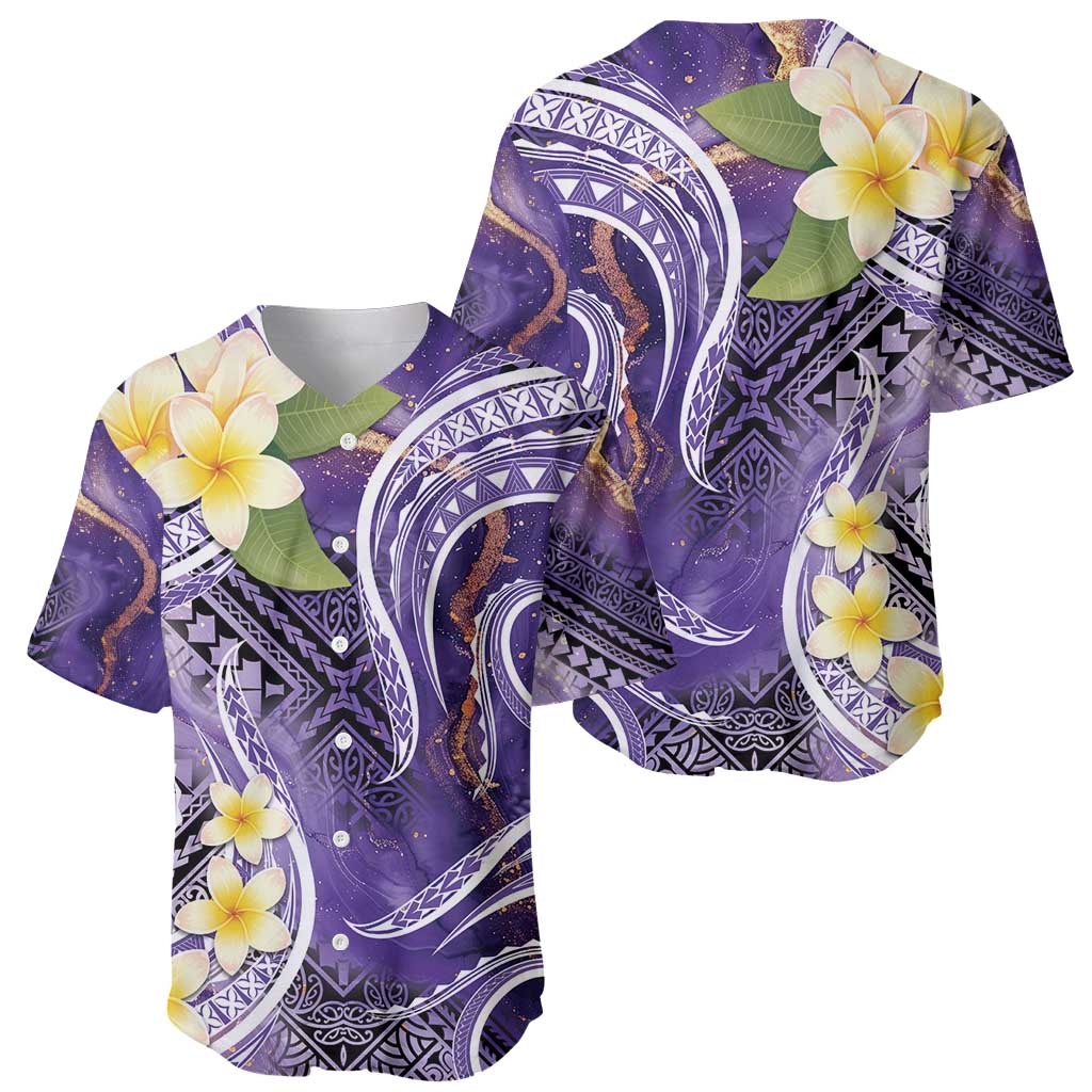 Polynesian Tribal Tattoo Baseball Jersey Plumeria Purple Marble Pattern