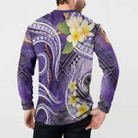 Polynesian Tribal Tattoo Button Sweatshirt Plumeria Purple Marble Pattern