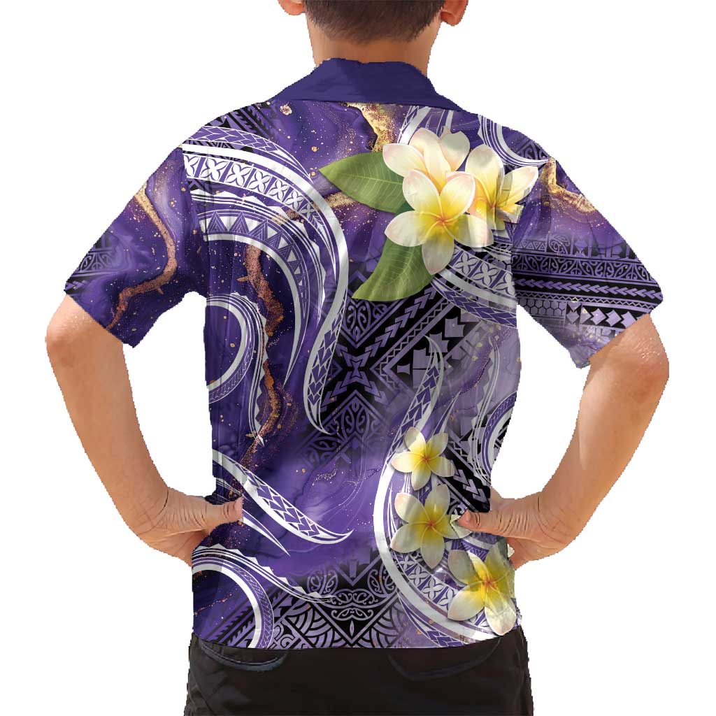 Polynesian Tribal Tattoo Family Matching Off Shoulder Maxi Dress and Hawaiian Shirt Plumeria Purple Marble Pattern