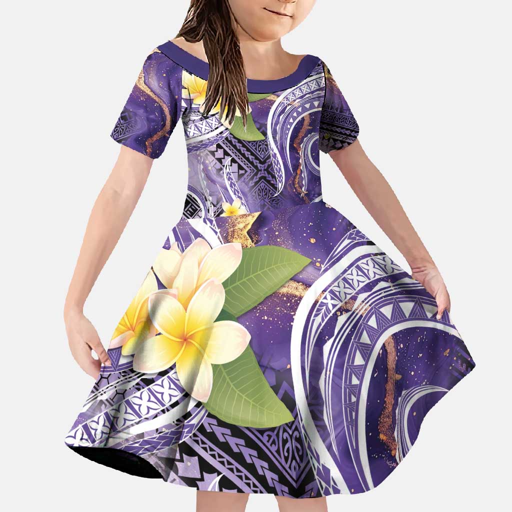 Polynesian Tribal Tattoo Family Matching Summer Maxi Dress and Hawaiian Shirt Plumeria Purple Marble Pattern