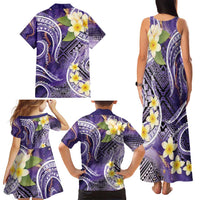 Polynesian Tribal Tattoo Family Matching Tank Maxi Dress and Hawaiian Shirt Plumeria Purple Marble Pattern