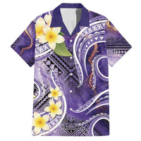 Polynesian Tribal Tattoo Family Matching Tank Maxi Dress and Hawaiian Shirt Plumeria Purple Marble Pattern