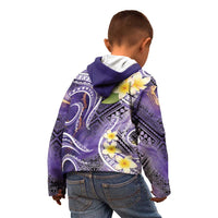 Polynesian Tribal Tattoo Kid Hoodie Plumeria Purple Marble Pattern