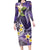 Polynesian Tribal Tattoo Long Sleeve Bodycon Dress Plumeria Purple Marble Pattern