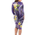 Polynesian Tribal Tattoo Long Sleeve Bodycon Dress Plumeria Purple Marble Pattern