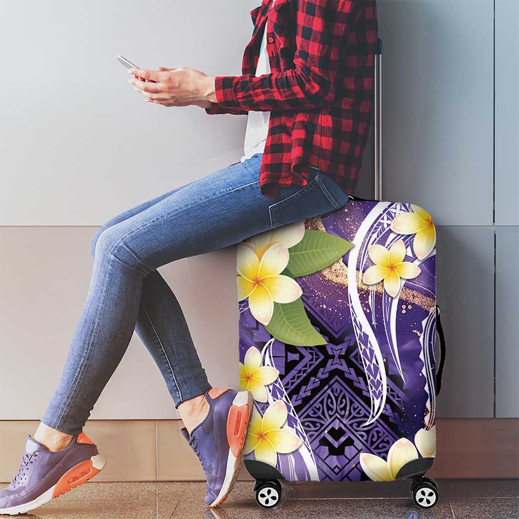 Polynesian Tribal Tattoo Luggage Cover Plumeria Purple Marble Pattern LT9 - Polynesian Pride