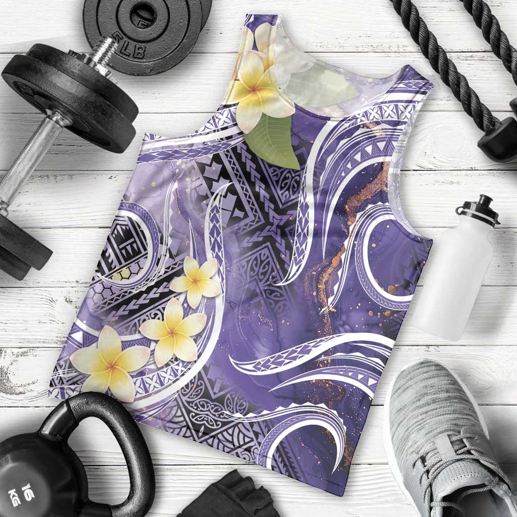 Polynesian Tribal Tattoo Men Tank Top Plumeria Purple Marble Pattern