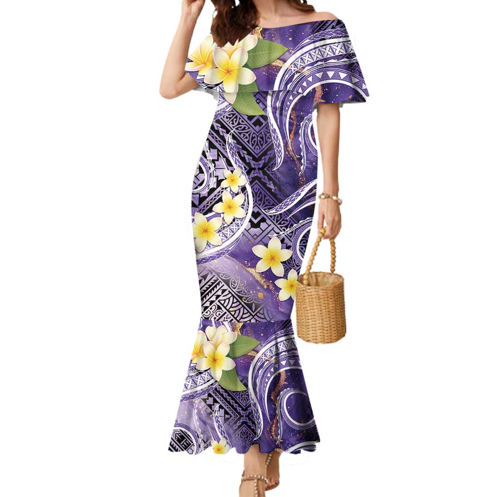 Polynesian Tribal Tattoo Mermaid Dress Plumeria Purple Marble Pattern