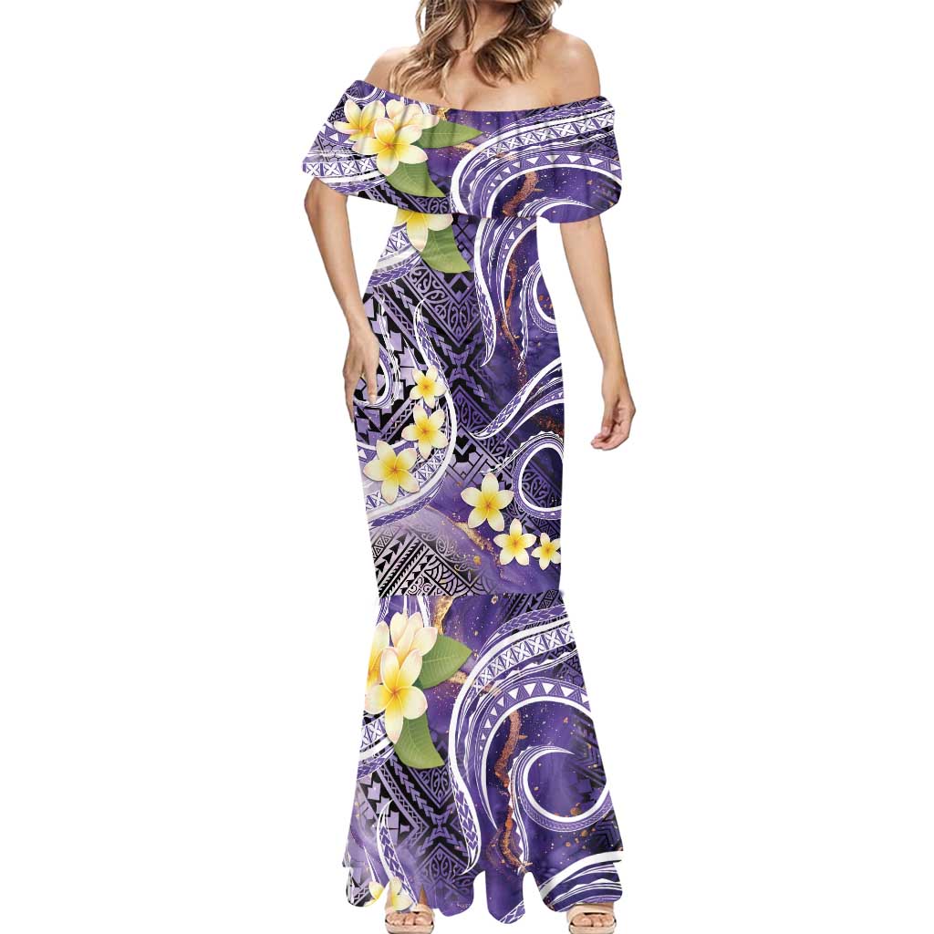 Polynesian Tribal Tattoo Mermaid Dress Plumeria Purple Marble Pattern LT9 - Polynesian Pride