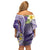 Polynesian Tribal Tattoo Off Shoulder Short Dress Plumeria Purple Marble Pattern