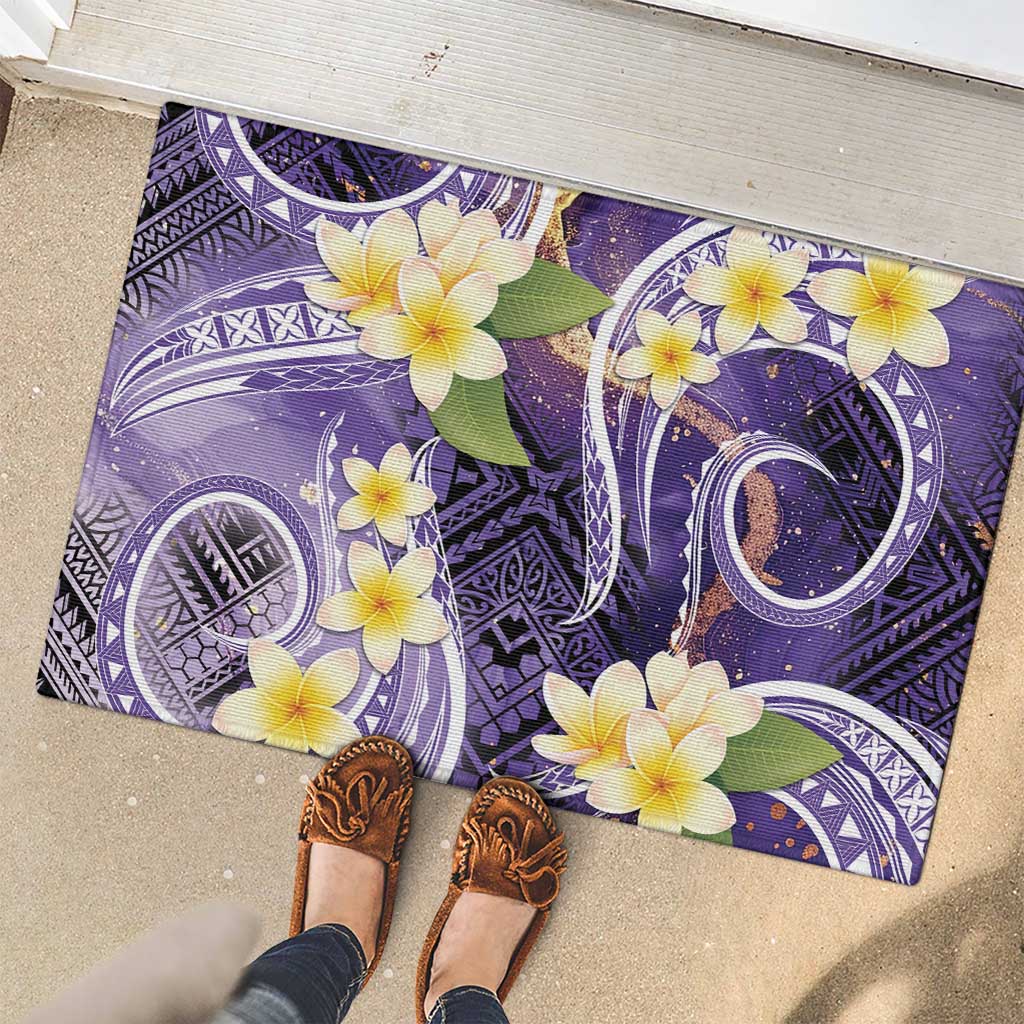 Polynesian Tribal Tattoo Rubber Doormat Plumeria Purple Marble Pattern