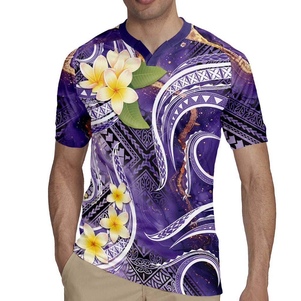 Polynesian Tribal Tattoo Rugby Jersey Plumeria Purple Marble Pattern