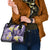 Polynesian Tribal Tattoo Shoulder Handbag Plumeria Purple Marble Pattern