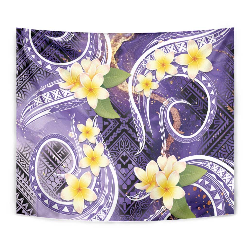 Polynesian Tribal Tattoo Tapestry Plumeria Purple Marble Pattern