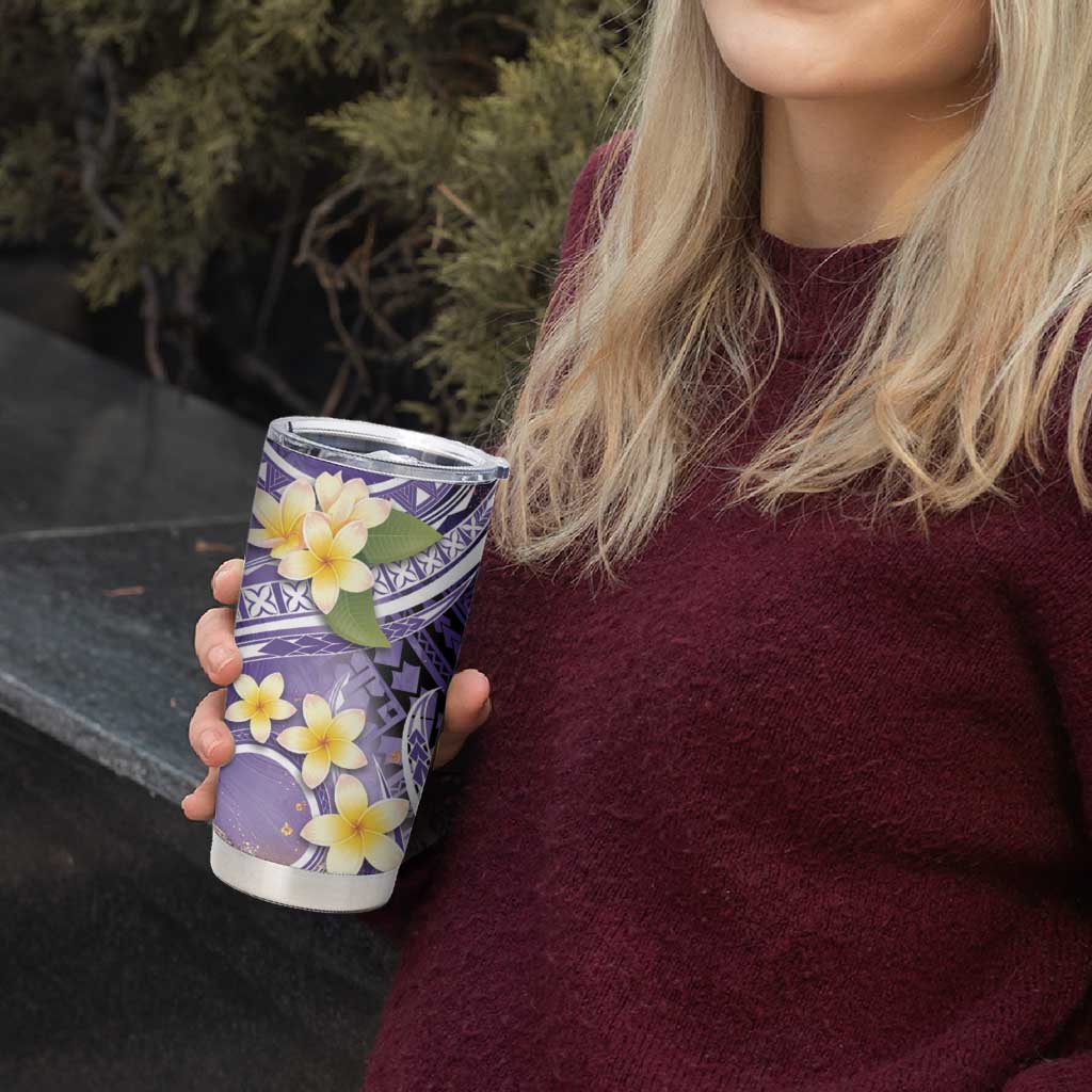 Polynesian Tribal Tattoo Tumbler Cup Plumeria Purple Marble Pattern