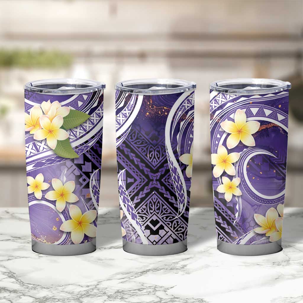 Polynesian Tribal Tattoo Tumbler Cup Plumeria Purple Marble Pattern