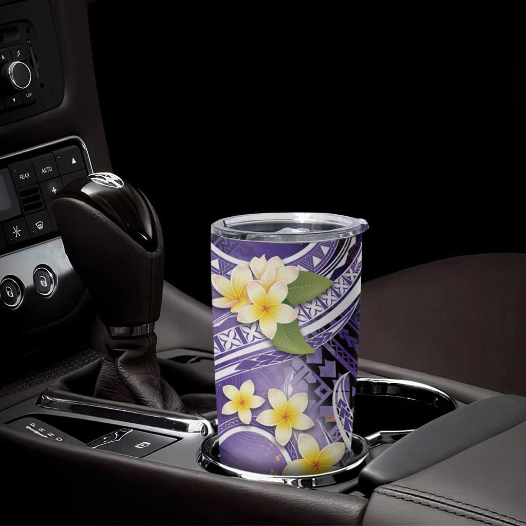 Polynesian Tribal Tattoo Tumbler Cup Plumeria Purple Marble Pattern