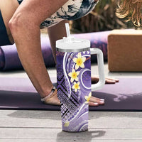 Polynesian Tribal Tattoo Tumbler With Handle Plumeria Purple Marble Pattern