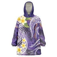 Polynesian Tribal Tattoo Wearable Blanket Hoodie Plumeria Purple Marble Pattern
