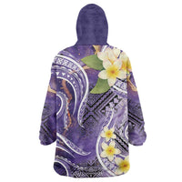 Polynesian Tribal Tattoo Wearable Blanket Hoodie Plumeria Purple Marble Pattern