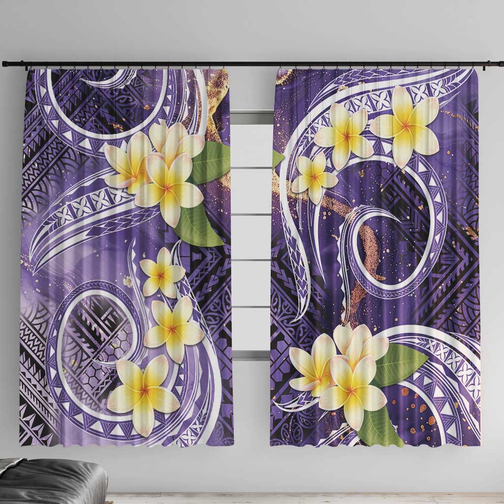 Polynesian Tribal Tattoo Window Curtain Plumeria Purple Marble Pattern
