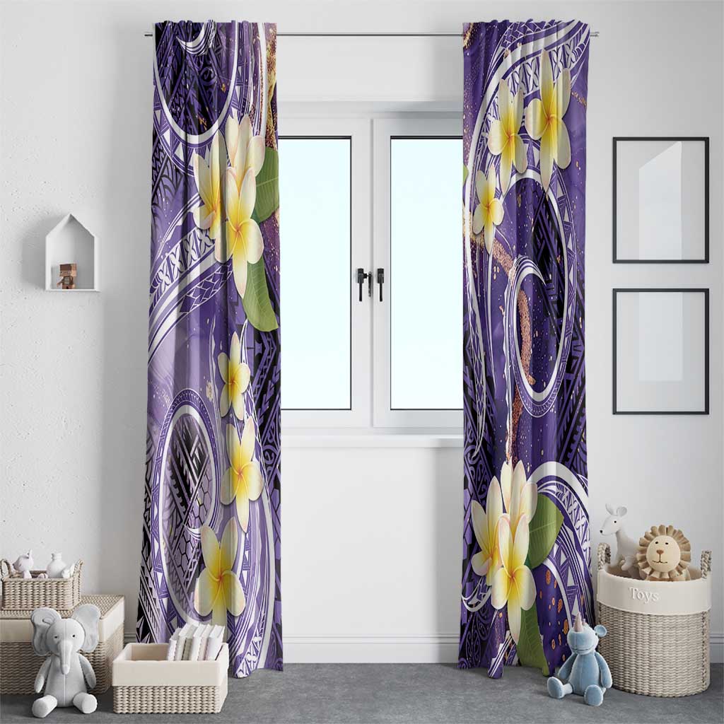 Polynesian Tribal Tattoo Window Curtain Plumeria Purple Marble Pattern
