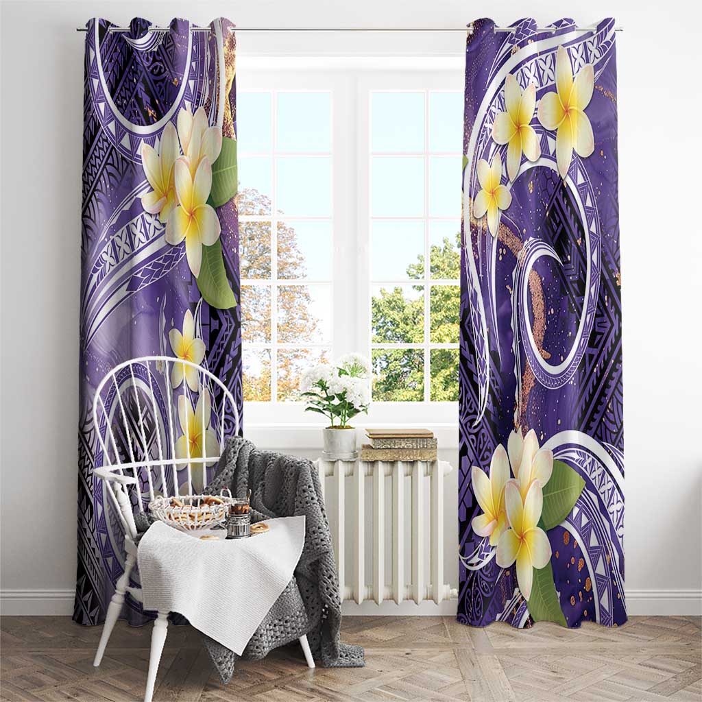 Polynesian Tribal Tattoo Window Curtain Plumeria Purple Marble Pattern