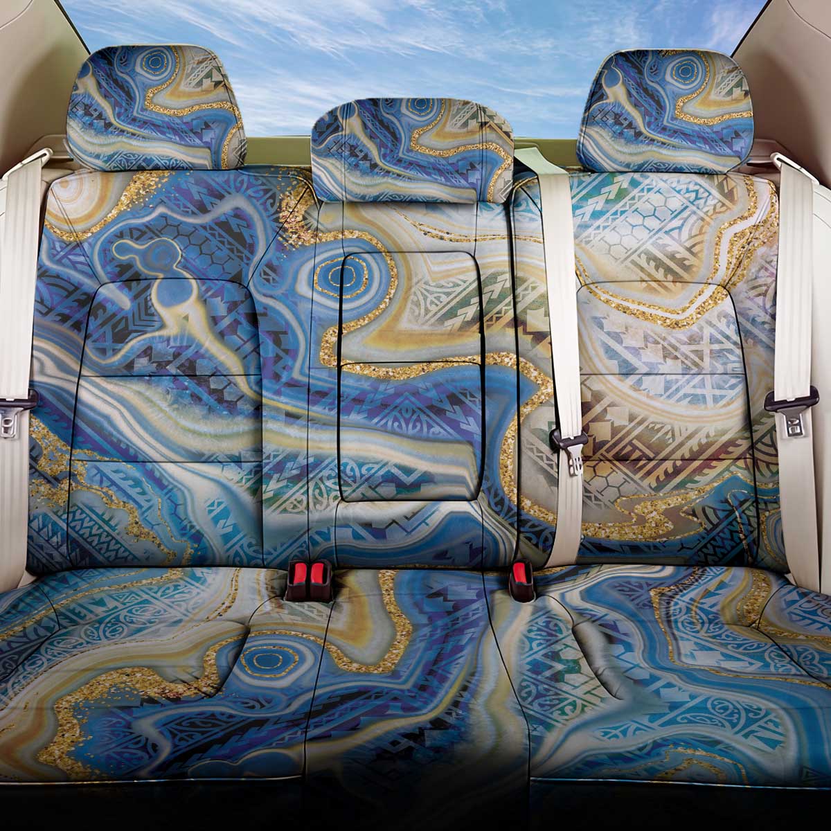 Polynesian Tribal Tattoo Back Car Seat Cover Swirling Ocean Marble Pattern