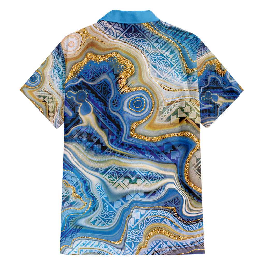 Polynesian Tribal Tattoo Family Matching Off Shoulder Short Dress and Hawaiian Shirt Swirling Ocean Marble Pattern