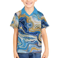 Polynesian Tribal Tattoo Family Matching Off Shoulder Short Dress and Hawaiian Shirt Swirling Ocean Marble Pattern