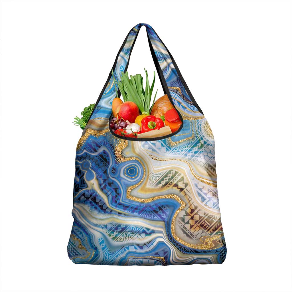 Polynesian Tribal Tattoo Grocery Bag Swirling Ocean Marble Pattern