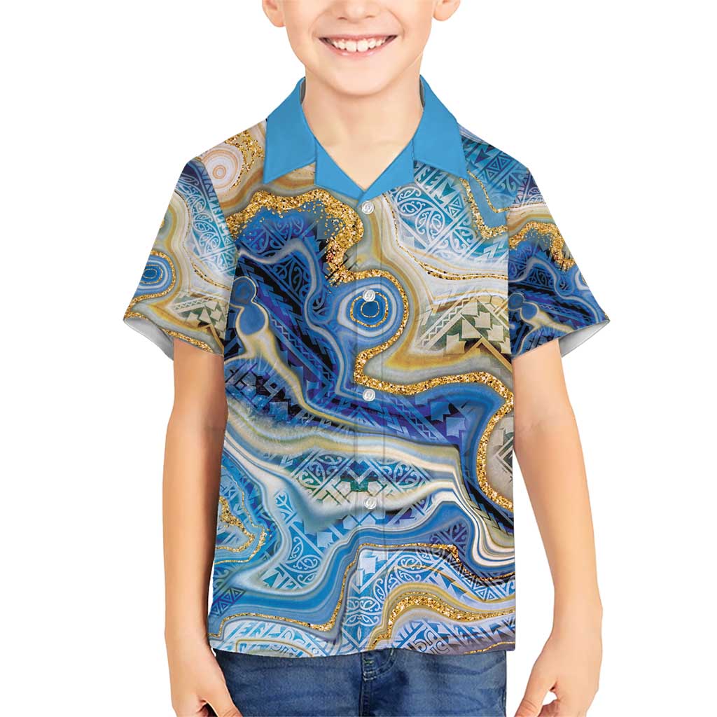 Polynesian Tribal Tattoo Hawaiian Shirt Swirling Ocean Marble Pattern