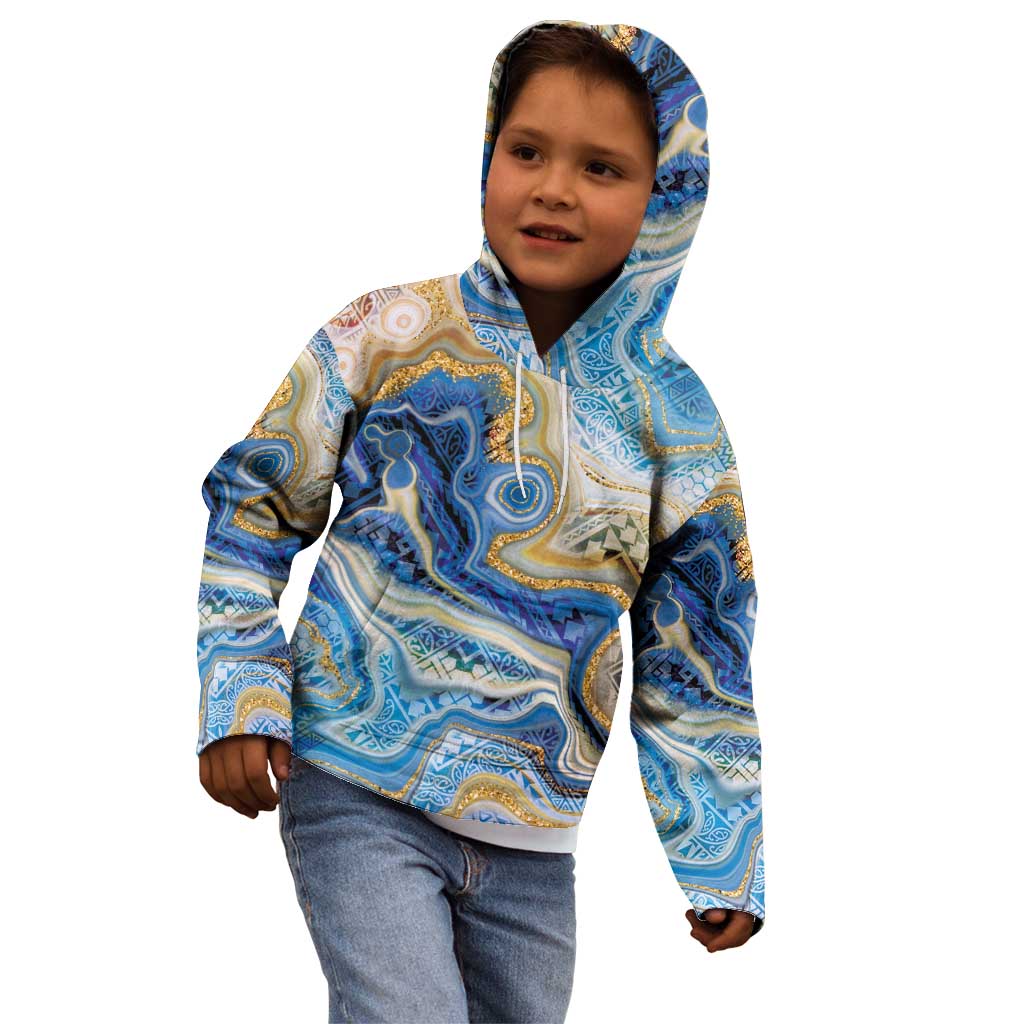 Polynesian Tribal Tattoo Kid Hoodie Swirling Ocean Marble Pattern
