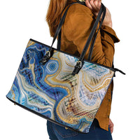 Polynesian Tribal Tattoo Leather Tote Bag Swirling Ocean Marble Pattern