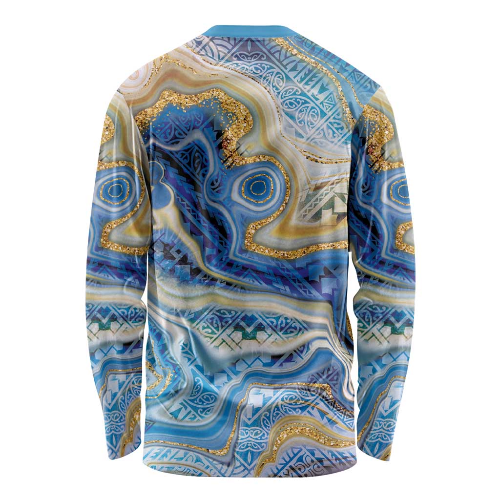 Polynesian Tribal Tattoo Long Sleeve Shirt Swirling Ocean Marble Pattern