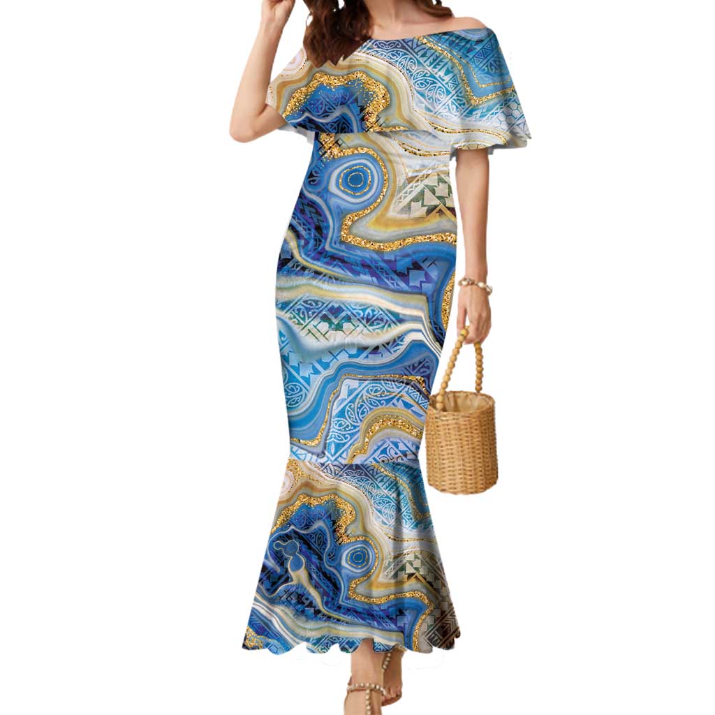 Polynesian Tribal Tattoo Mermaid Dress Swirling Ocean Marble Pattern