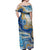 Polynesian Tribal Tattoo Off Shoulder Maxi Dress Swirling Ocean Marble Pattern