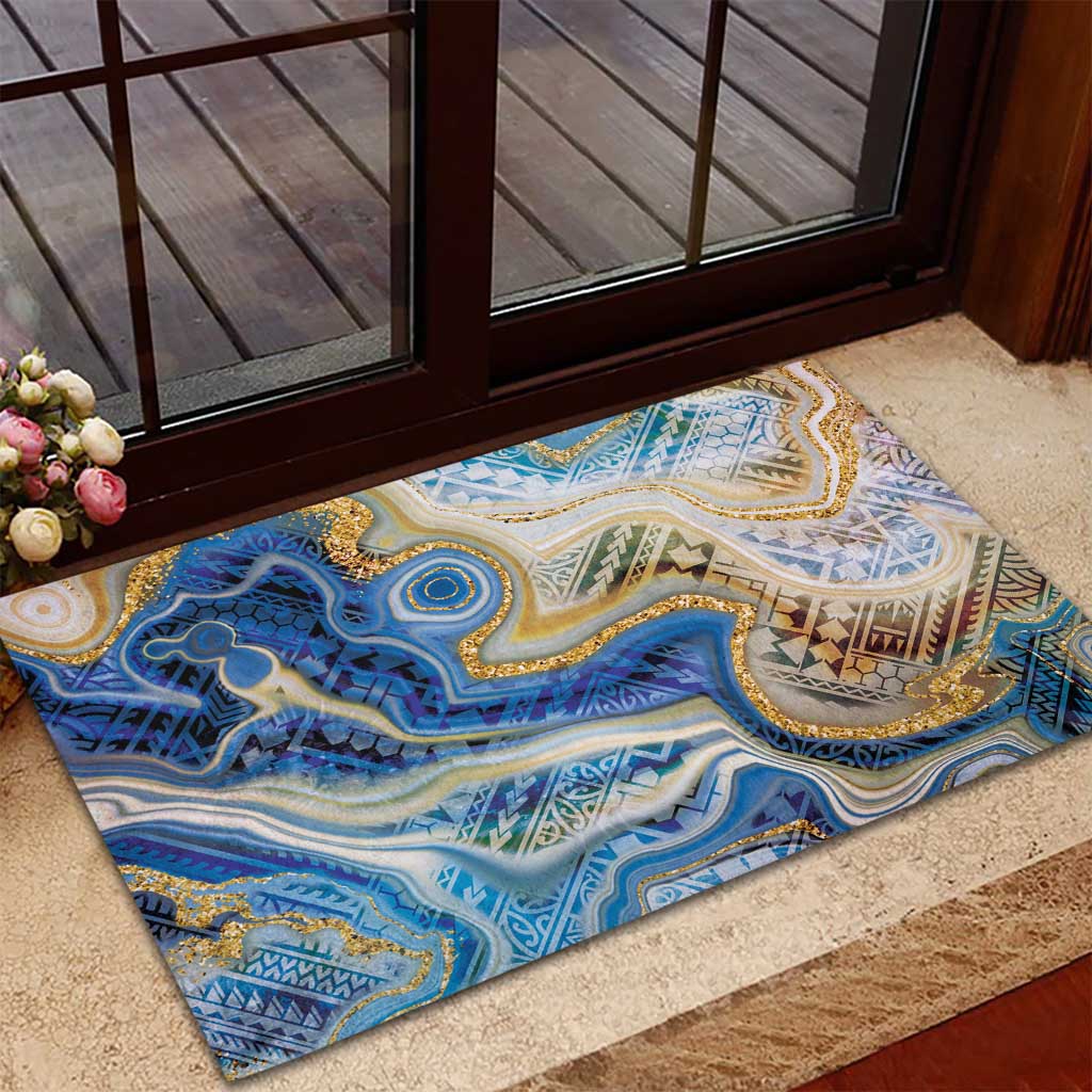 Polynesian Tribal Tattoo Rubber Doormat Swirling Ocean Marble Pattern