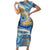 Polynesian Tribal Tattoo Short Sleeve Bodycon Dress Swirling Ocean Marble Pattern