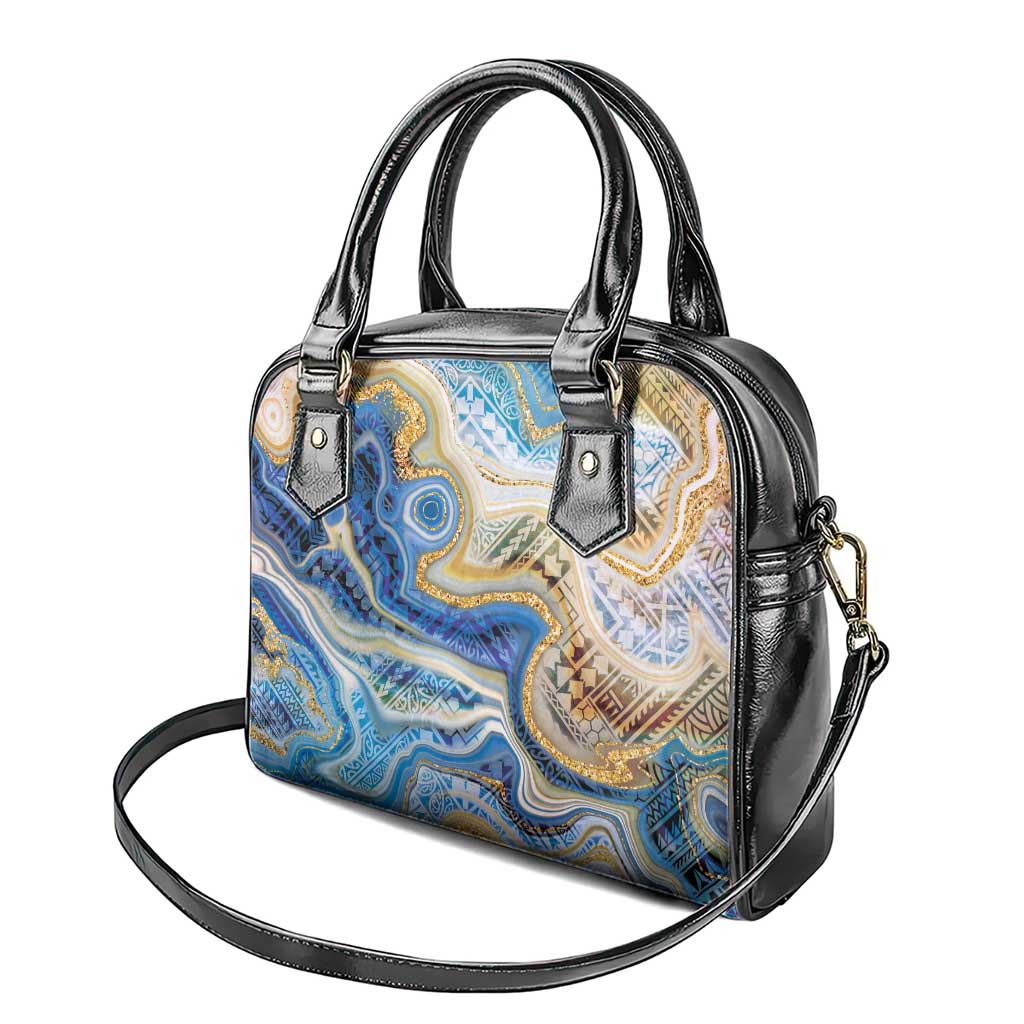 Polynesian Tribal Tattoo Shoulder Handbag Swirling Ocean Marble Pattern