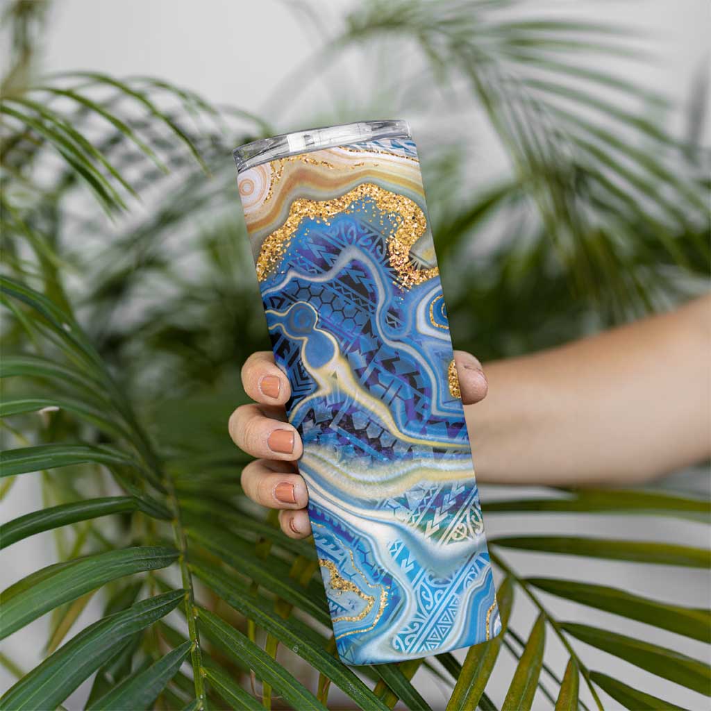 Polynesian Tribal Tattoo Skinny Tumbler Swirling Ocean Marble Pattern LT9 - Polynesian Pride