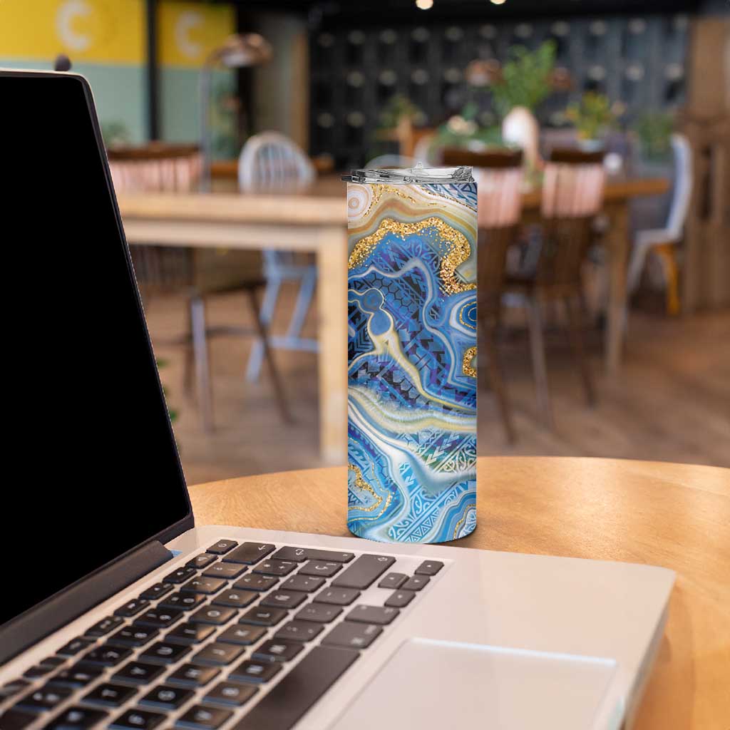 Polynesian Tribal Tattoo Skinny Tumbler Swirling Ocean Marble Pattern LT9 - Polynesian Pride