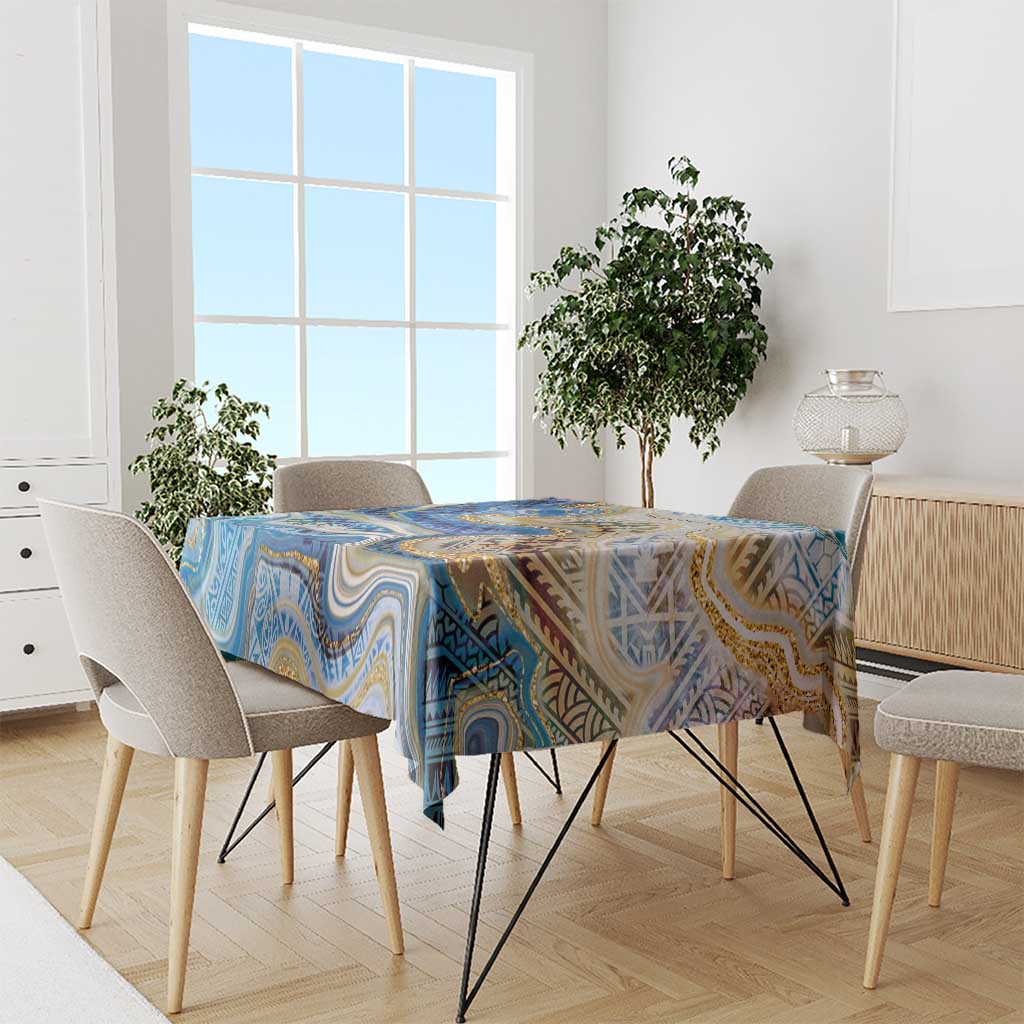 Polynesian Tribal Tattoo Tablecloth Swirling Ocean Marble Pattern