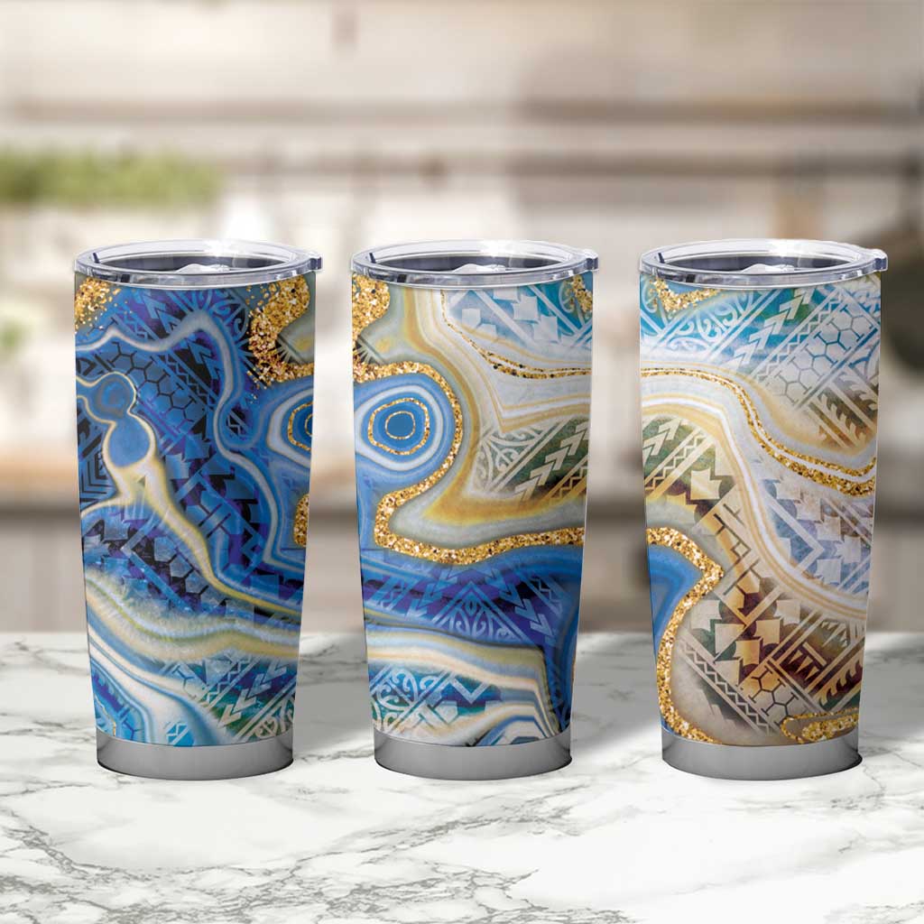 Polynesian Tribal Tattoo Tumbler Cup Swirling Ocean Marble Pattern