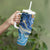 Polynesian Tribal Tattoo Tumbler With Handle Swirling Ocean Marble Pattern