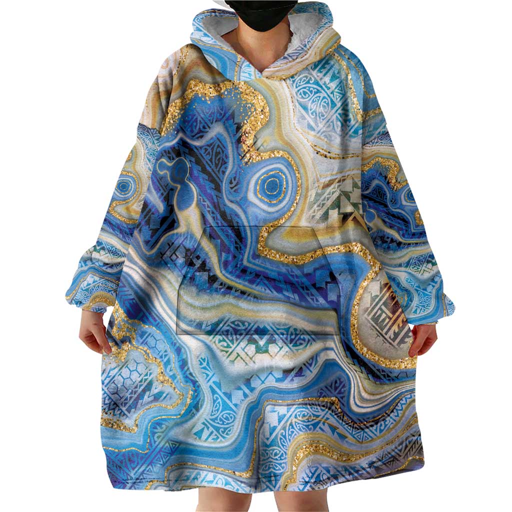 Polynesian Tribal Tattoo Wearable Blanket Hoodie Swirling Ocean Marble Pattern