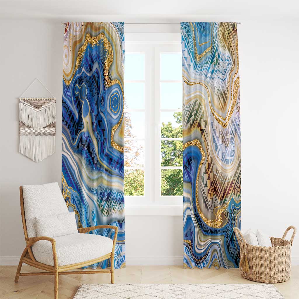 Polynesian Tribal Tattoo Window Curtain Swirling Ocean Marble Pattern