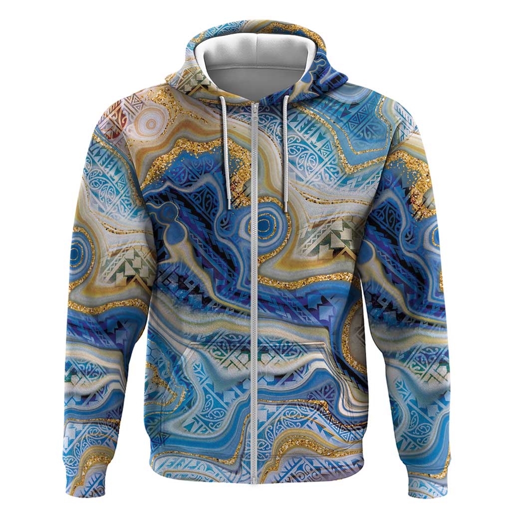 Polynesian Tribal Tattoo Zip Hoodie Swirling Ocean Marble Pattern LT9 Zip Hoodie Ocean - Polynesian Pride