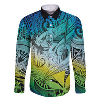 Personalised Aloha King Kamehameha Spirits Family Matching Tank Maxi Dress and Hawaiian Shirt Art Special LT9 Dad's Shirt - Long Sleeve Art - Polynesian Pride