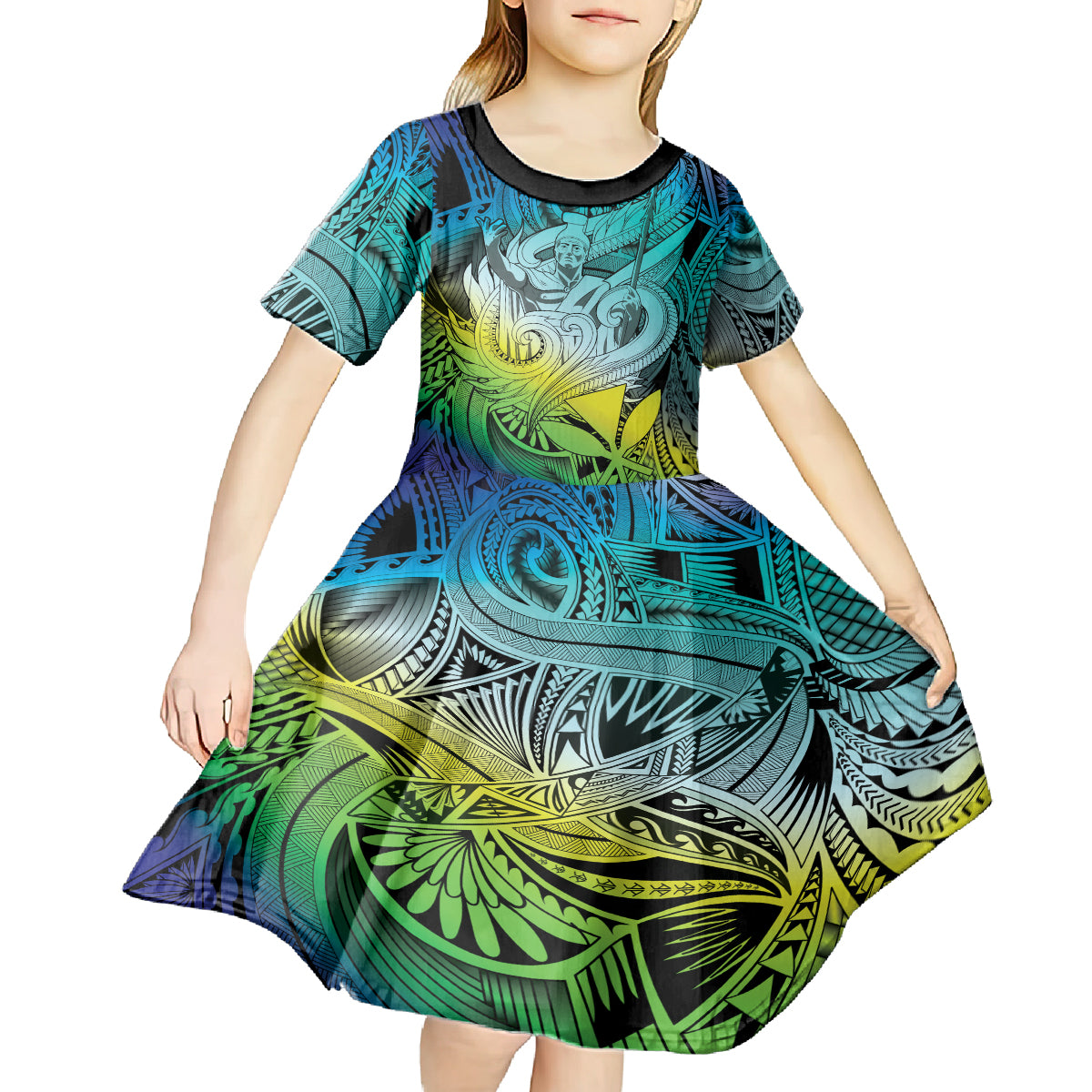 Personalised Aloha King Kamehameha Spirits Kid Short Sleeve Dress Art Special LT9 - Polynesian Pride